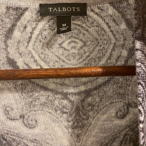 Talbots Gray & Black Paisley Lambswool Blend Open Front Cardigan Sweater Size M - Picture 3 of 5